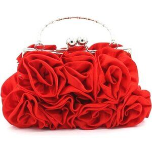 Floral Satin Evening Clutch Bag Small Crossbody Purse Wedding Party Prom Handbag